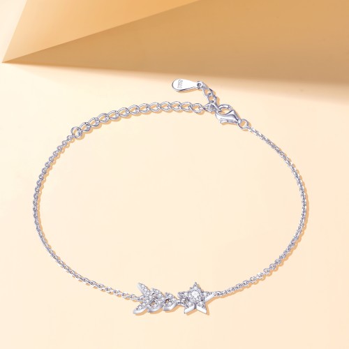 Stellaris - Adjustable Moissanite Star Charm Bracelet With Pavé Setting