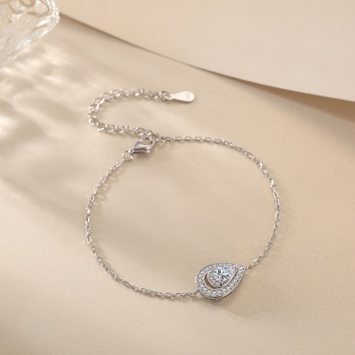 Peraise - Pear Cut Moissanite Bracelet With Halo Link Chain