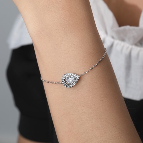 Peraise - Pear Cut Moissanite Bracelet With Halo Link Chain