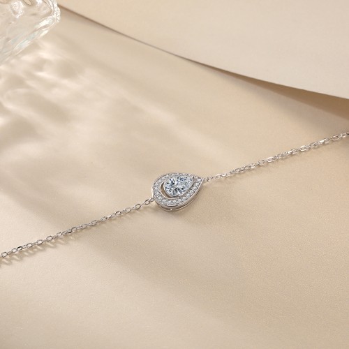 Peraise - Pear Cut Moissanite Bracelet With Halo Link Chain