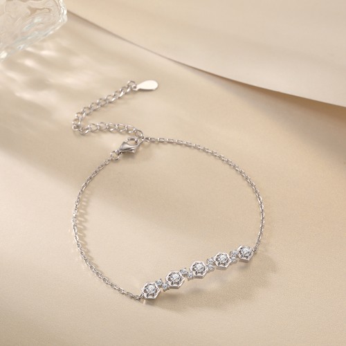 Octet - Hexagonal Bezel Moissanite Bracelet with Adjustable Chain