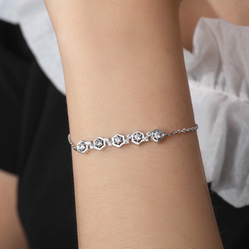 Octet - Hexagonal Bezel Moissanite Bracelet with Adjustable Chain