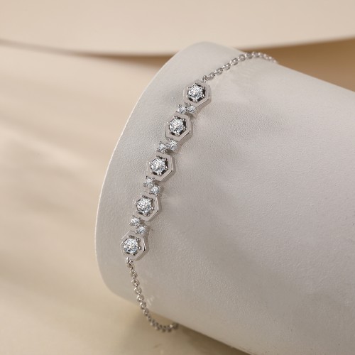 Octet - Hexagonal Bezel Moissanite Bracelet with Adjustable Chain