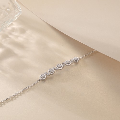 Octet - Hexagonal Bezel Moissanite Bracelet with Adjustable Chain