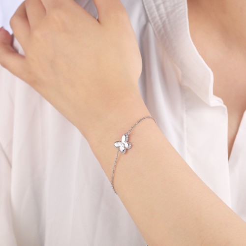 Bloomique - Moissanite Charm Bracelet with Floral Motif and Sparkling Accents