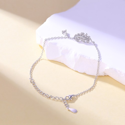Foliana - Moissanite Leaf Charm Bracelet with Dangling Stone Detail