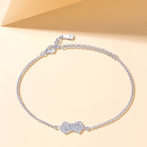 Gleamique - Moissanite Bow Motif Bracelet with Adjustable Chain