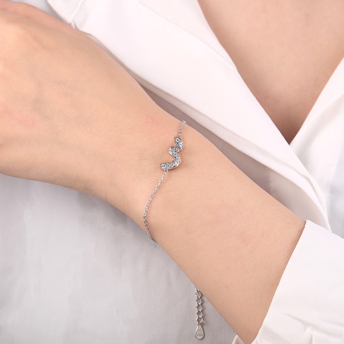 Serpentine - Moissanite Infinity Bracelet with Pave-Set Gemstones