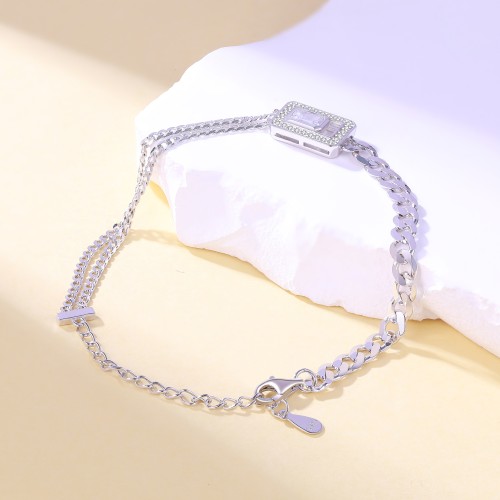 Verdura - Emerald-Cut Moissanite Bracelet with Halo Design