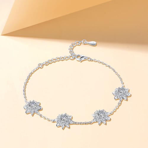 Stellara - Floral Moissanite Bracelet with Adjustable Chain