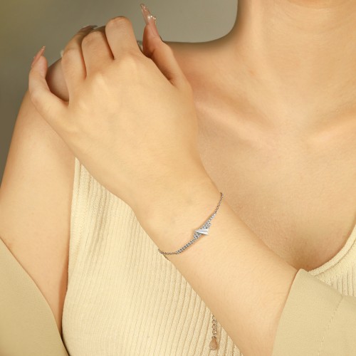 Volute - Chevron Moissanite Bracelet with Pavé Setting