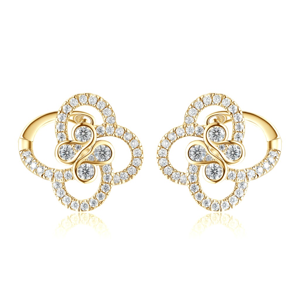 Vortexia - Floral Motif Moissanite Clover Earrings With Pave-Set Sparkle