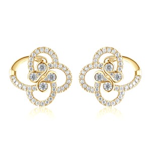 Vortexia - Floral Motif Moissanite Clover Earrings With Pave-Set Sparkle