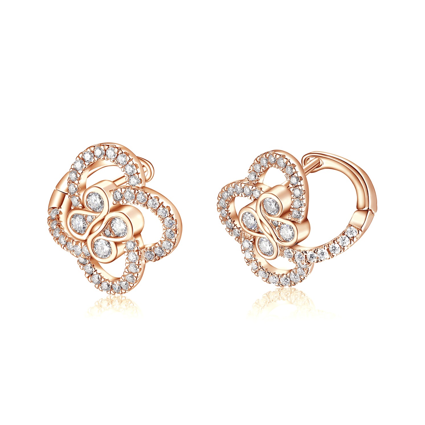 Vortexia - Floral Motif Moissanite Clover Earrings With Pave-Set Sparkle