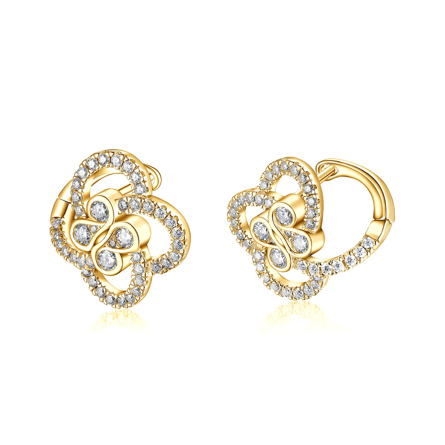 Vortexia - Floral Motif Moissanite Clover Earrings With Pave-Set Sparkle
