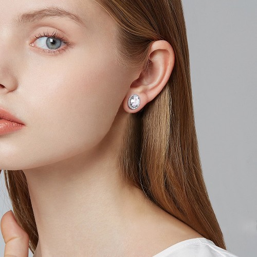 Ellipse - Oval Moissanite Stud Earrings in Halo Setting