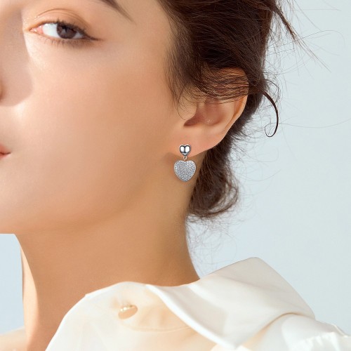 Hearts of Pavé - Moissanite Drop Earrings in Pavé Setting