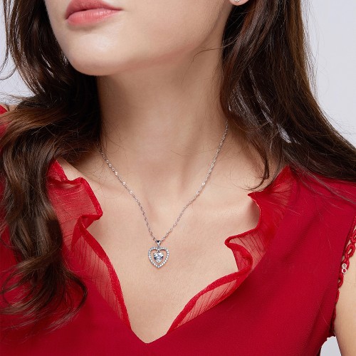 Valoria - Heart-Shaped Moissanite Pendant with Halo Detail