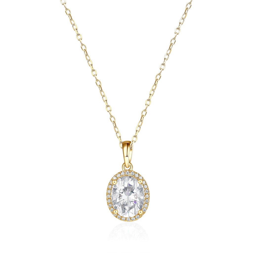 Clarique - Classic Oval-Shaped Moissanite Pendant with Pavé Halo