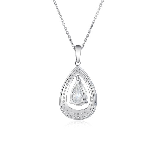 Pendula – Teardrop Moissanite Pendant with Dual Halo Elegance