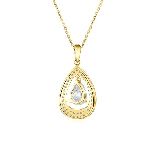 Pendula – Teardrop Moissanite Pendant with Dual Halo Elegance