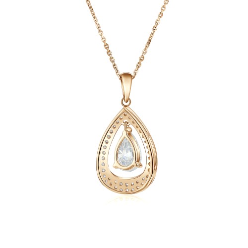 Pendula – Teardrop Moissanite Pendant with Dual Halo Elegance