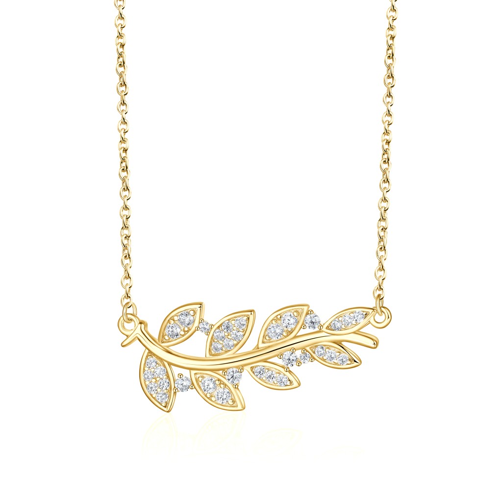 Botanica - Leaf Motif Moissanite Necklace in a Graceful Pave Setting