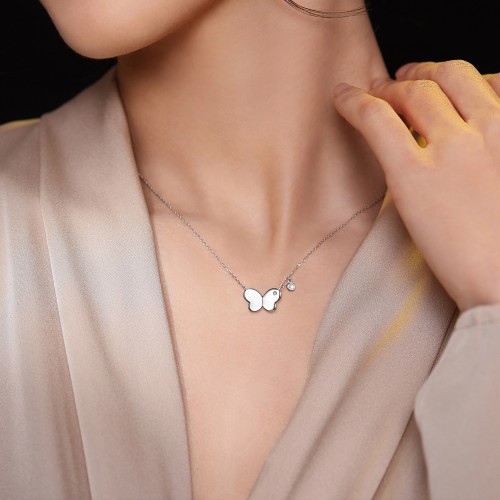 Papillia - Butterfly Charm Moissanite Accent Necklace