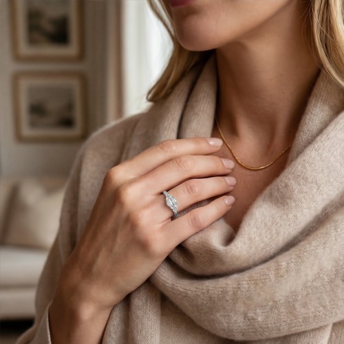 Ovaline - Oval Moissanite Ring with Minimalistic Side Stones - lifestyle