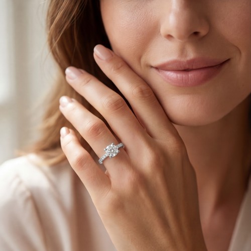 Finesse - Moissanite Engagement Ring with Side Stones - lifestyle