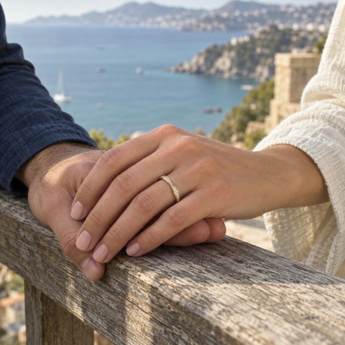 Aria - Curved Moissanite Wedding Band With Pavé Setting - lifestyle