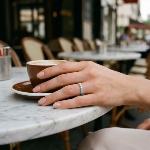 Quintella - 5 Stones Moissanite Anniversary Ring - lifestyle