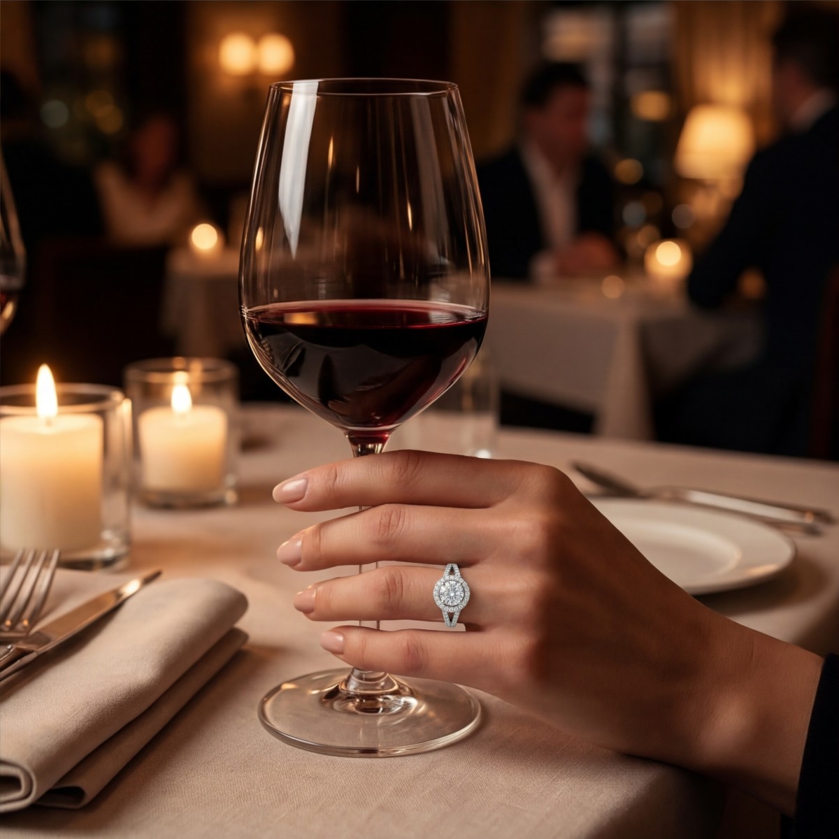Regalyn - Moissanite Engagement Ring With Halo and Split Shank Design