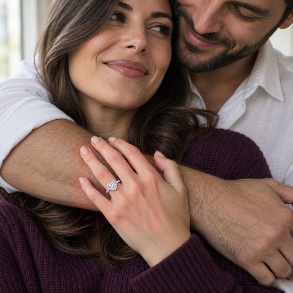 Amoria - Heart Cut Moissanite Engagement Ring with Halo and Pavé Set Side Stones
