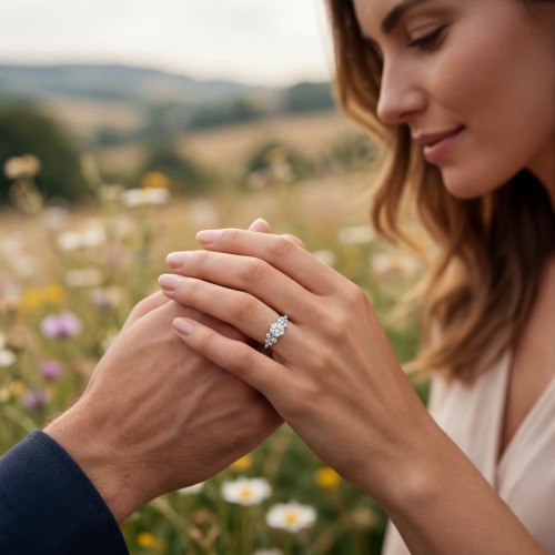 Aurora - Moissanite Ring with Minimalistic Side Stones - lifestyle