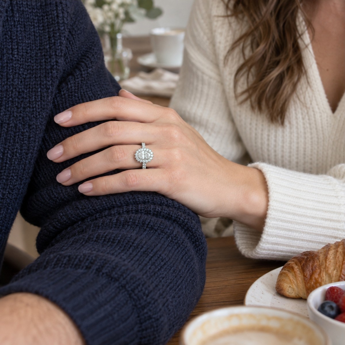 Soleil - Oval Moissanite Halo Ring with Pavé Band