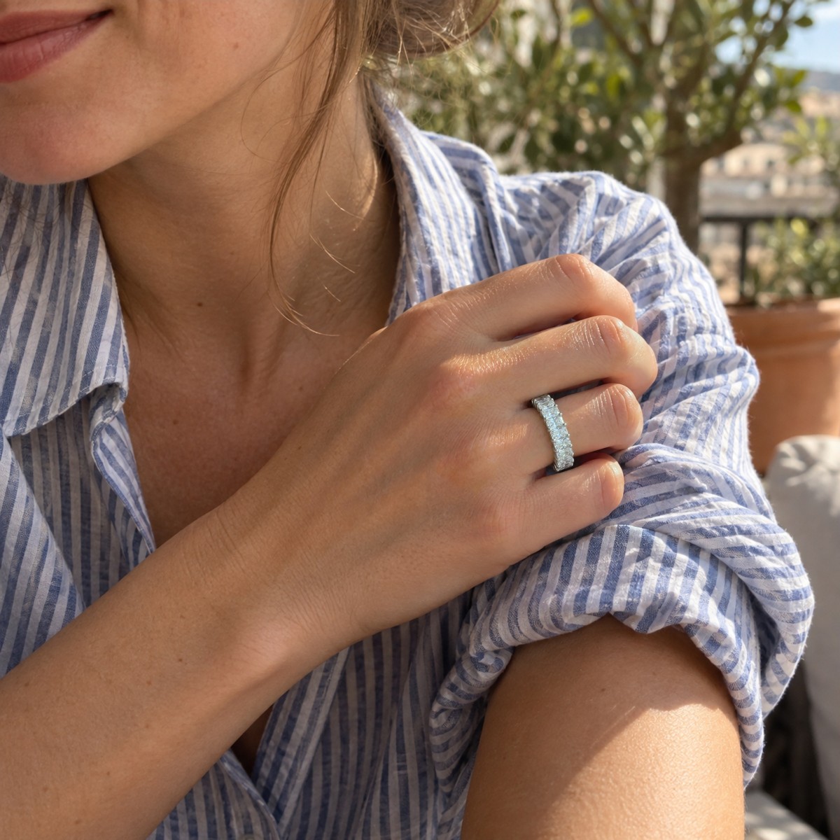 Radiline - Radiant Cut Moissanite Three-Quarter Eternity Band