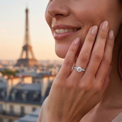 Sophia - Moissanite Engagement Ring with Pavé Side Stones - lifestyle