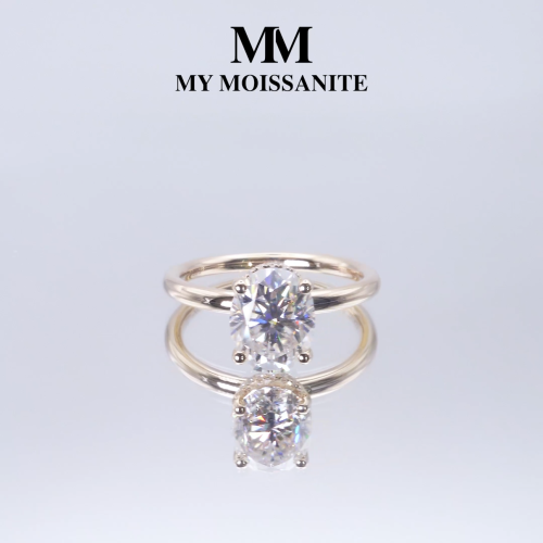 Ovalisse - Oval Cut Moissanite Ring with Circle Hidden Halo