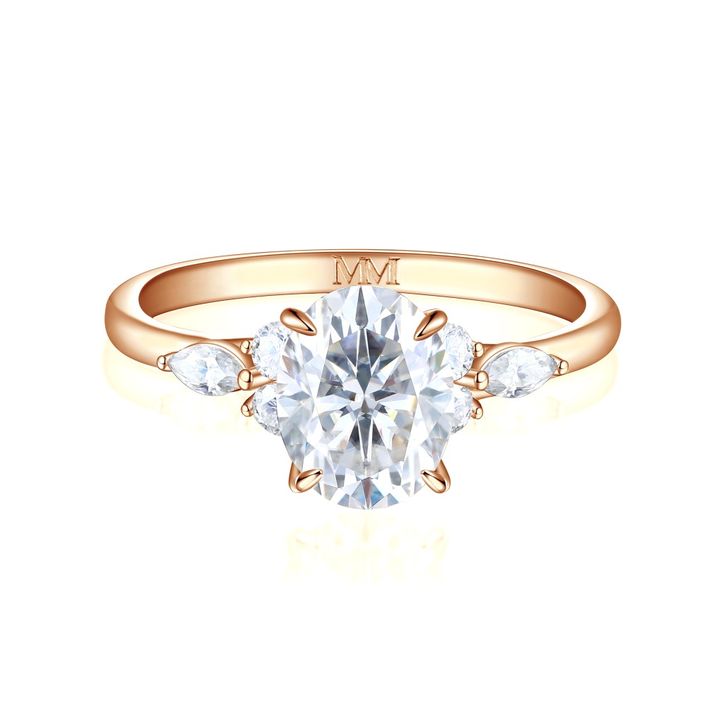 Olivette - Oval Cut Moissanite Engagement Ring with Marquise Side Stones