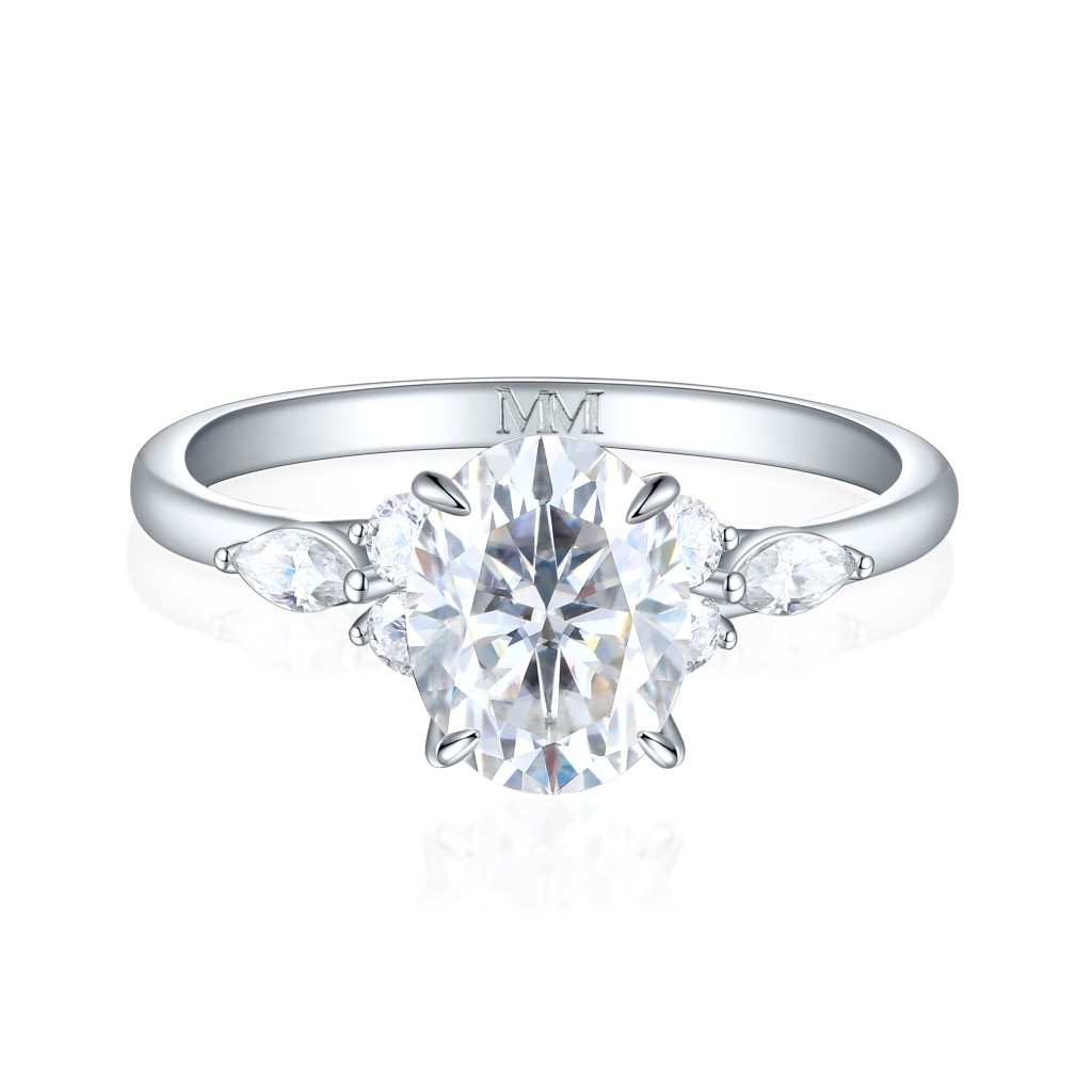 Olivette - Oval Cut Moissanite Engagement Ring with Marquise Side Stones