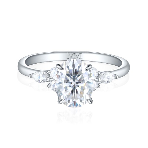 Olivette - Oval Cut Moissanite Engagement Ring with Marquise Side Stones