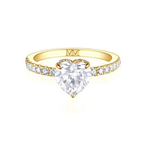 Amoretta - Heart Cut Moissanite Engagement Ring With Pavé Shoulders