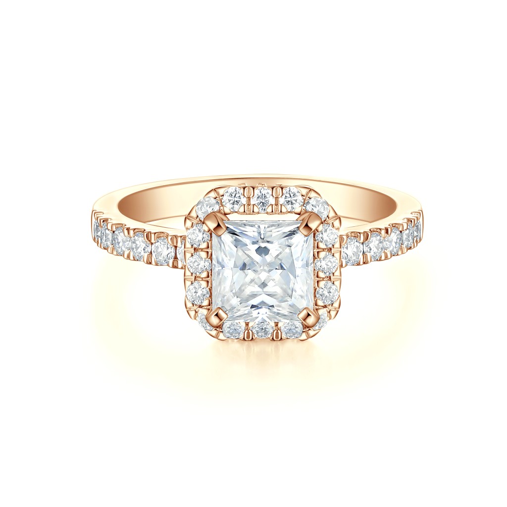 Regalia - Princess Cut Moissanite Halo Ring with Pave Band