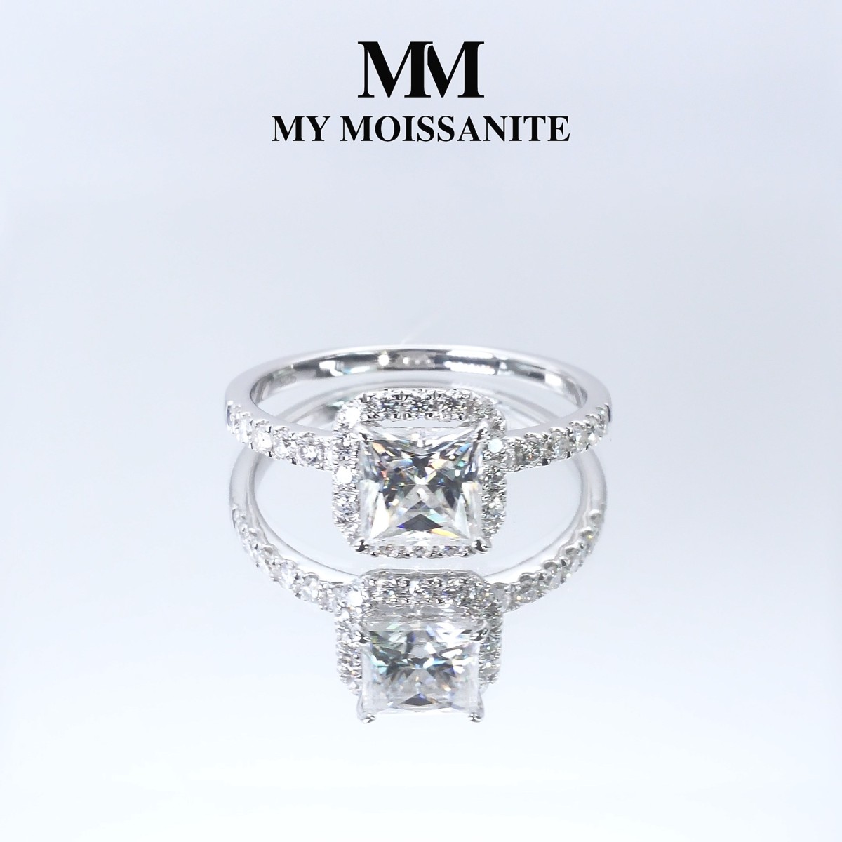 Regalia - Princess Cut Moissanite Halo Ring with Pave Band