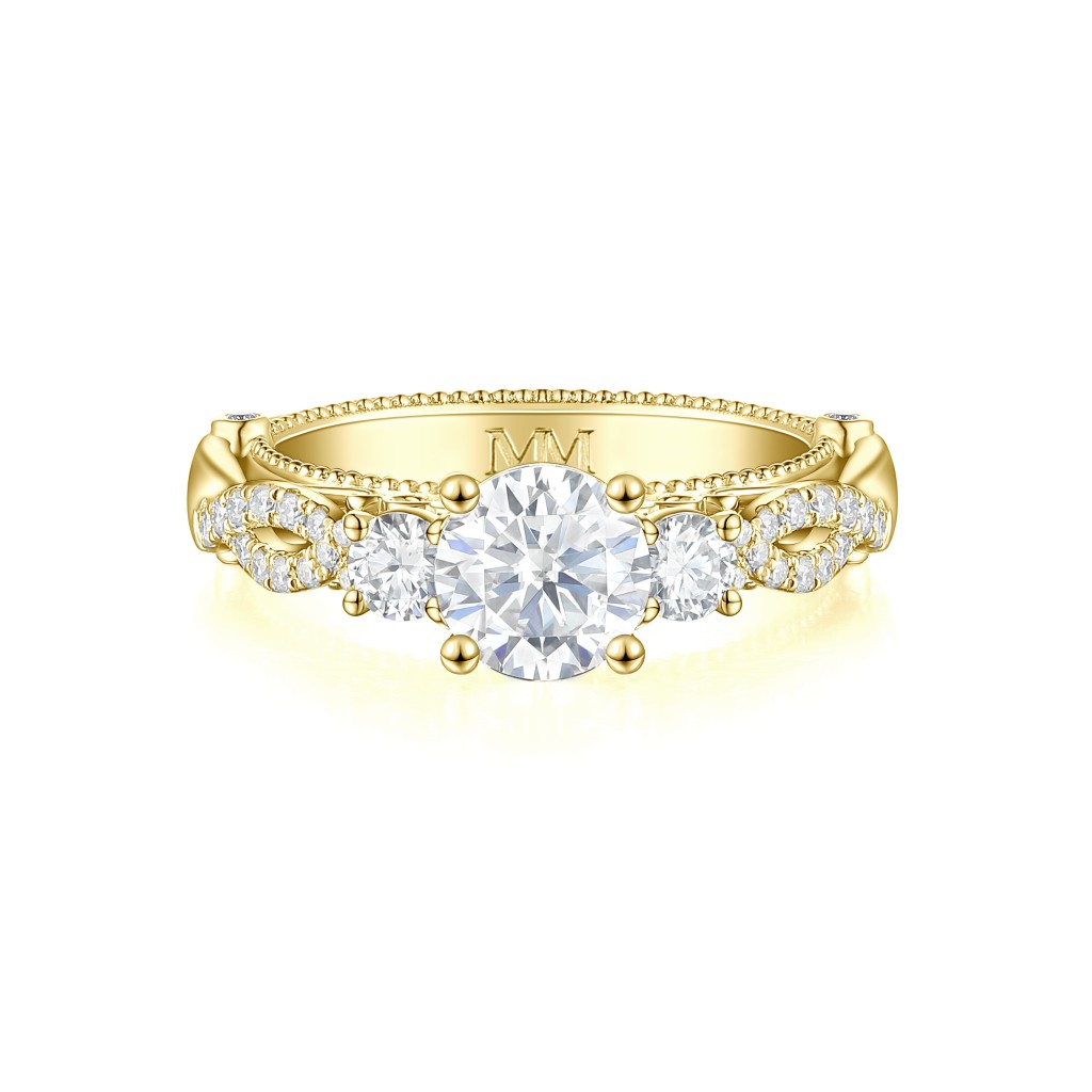 Circe - Vintage Inspired Moissanite Engagement Ring with Side Stones and Filigree Detailing