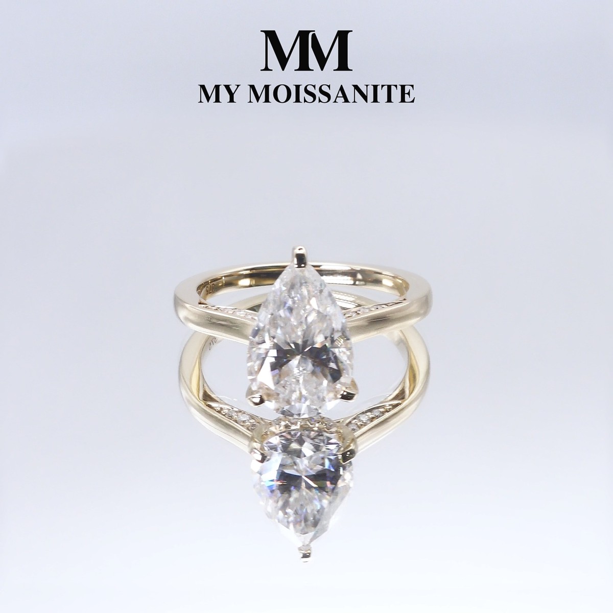 Poirine - Pear Cut Moissanite Ring with Hidden Halo and Pavé Accent Stones