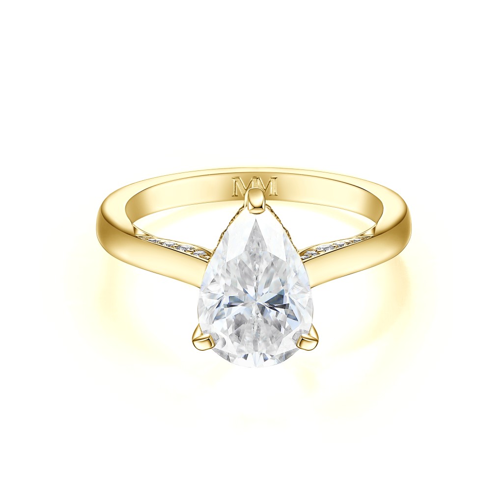 Poirine - Pear Cut Moissanite Ring with Hidden Halo and Pavé Accent Stones