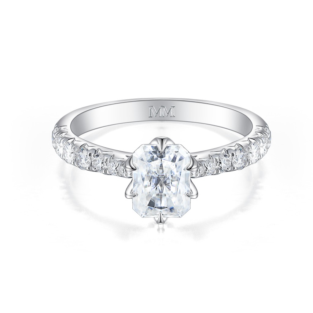 Lumiere - Radiant Cut Moissanite Ring with Pavé-Set Stones