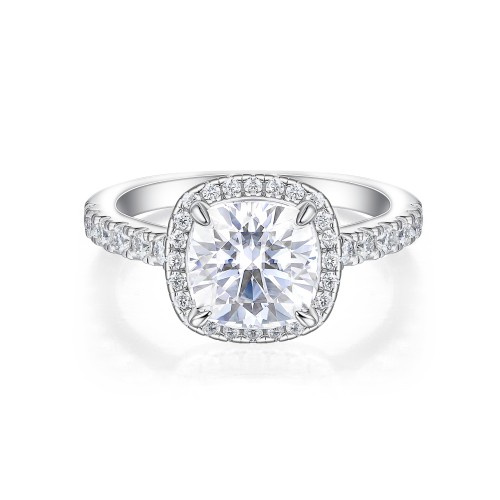 Candesce - Cushion Cut Moissanite Halo Engagement Ring With Accented Band